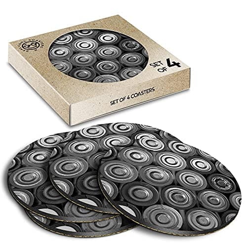 4 x Eco Boxed Cork Coasters - BW - Retro Batteries Power Bank Drink Cup Mug Glass Table Mat #38896