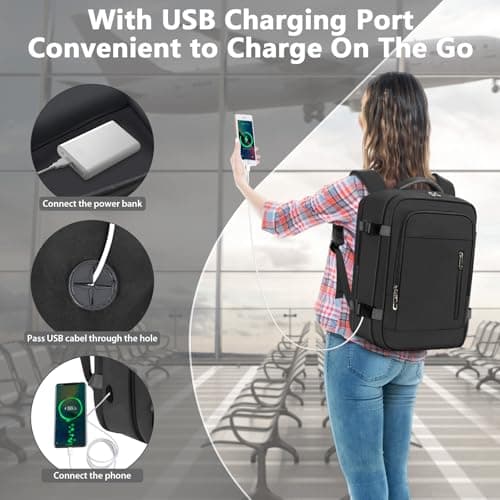 OTAHGK Cabin Bags 40×30×20 for Ryanair Underseat Carry-ons Travel Backpack Hand Luggage Bag Flight Rucksack Casual Daypack School Office Backpack Fit 14 Inch Laptop with USB Charging Port-Black — view 6