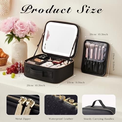 Makeup Bag with LED Mirror, Cosmetic Travel Bag with Light up Mirror, Portable Vanity Case with Adjustable Dividers, Makeup Brush Holder Storage — view 2