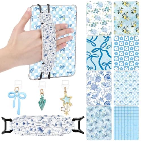 Berirexrion Inserts Cardstock for Clear Case - 12 PCs Blue Back Card Cover Hand Strap Dust Plug Charms for Kindle Paperwhite 11th 12th E-Readers Tablet Accessories Finger Grip Holder