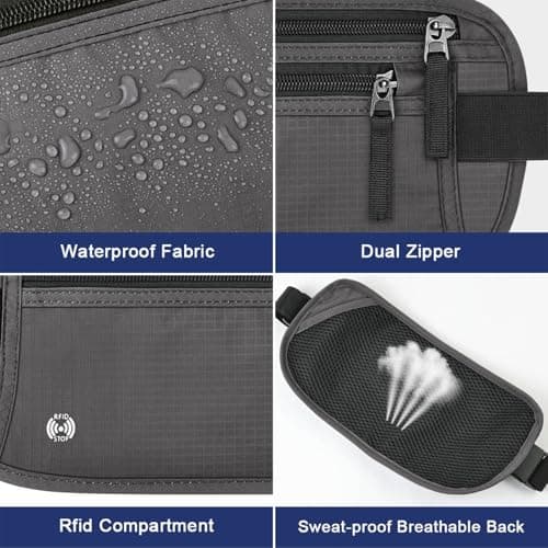 Aucuu Travel Money Belt with RFID Blocking, Ultra-Thin Passport Holder for Travel, Waist Pack Anti Theft, Hidden Travel Wallet Under Clothes to Protect Cash, Credit Cards Passport for Women, Men — view 6