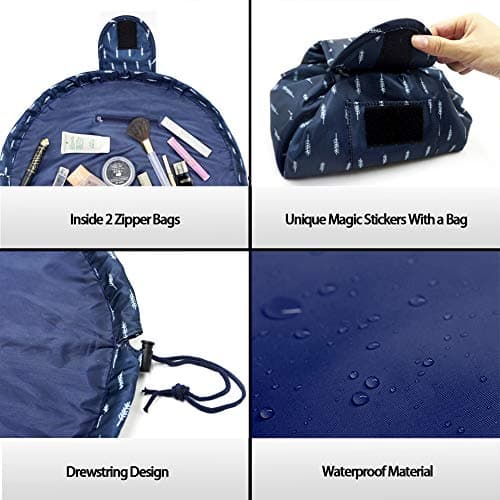Vavabox Lazy Drawstring Makeup Bag, Flat Lay Cosmetic Bags (Feather) — view 5
