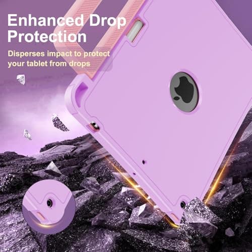 INFILAND iPad 9th Generation Case (2021) / 8th Generation (2020) / 7th Generation (2019), 10.2 Inch Durable Shockproof Cover with Stand, Handle & Pencil Holder (Lavender-Pink) — view 5