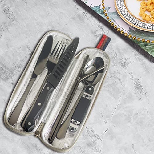 GOODFEER Travel Cutlery Set, 9-Piece Portable Camping Utensils, Black — view 3