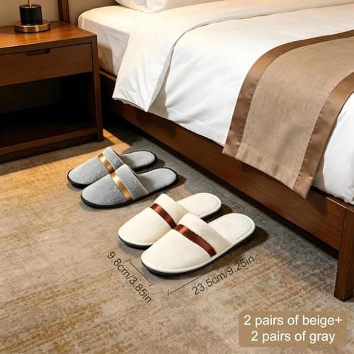 Plumaire 4 Pairs Towelling Hotel Slippers, Hotel Spa Slippers Closed Toe, Non-Disposable Deluxe Closed Toe Slipper For We Have Guests，Parties, Swimming Pools, And Travel Use Grey And Off-white — view 2