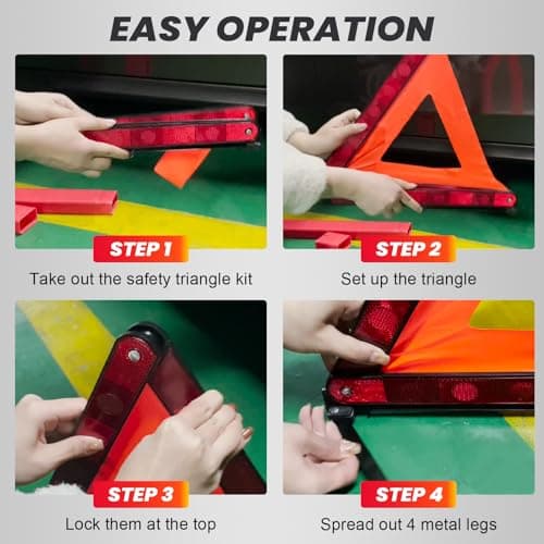 DASBET Emergency Warning Triangles and 2 Pack Reflective Vest Kit — view 4