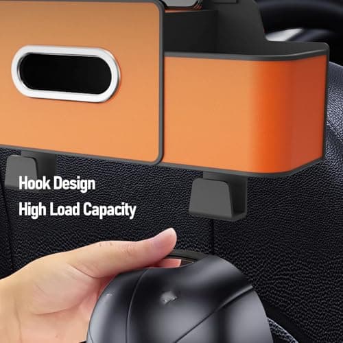 Car Back Seat Organizer, Headrest Storage Box with Cup Holder and Tissue Box, Multifunctional Organizer with 2 Hooks for Car Travel Accessories (Orange) — view 6