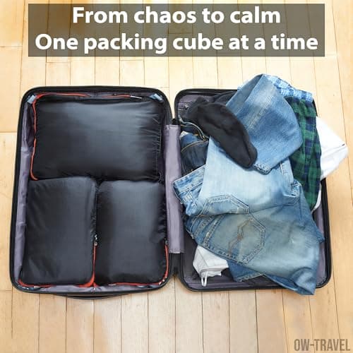 OW-Travel Compression Packing Cubes for Suitcases, Black, Medium 4 Pack Set — view 3