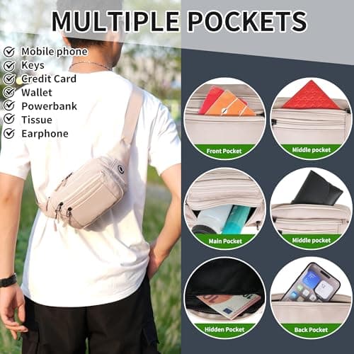 Bumbags Waist Fanny Pack Fashion Bum Bag with 30cm Extended Belt for Dog Walking Climbing Hiking Travel Cycling Girls Ladies Men Women (Light Khaki) — view 2