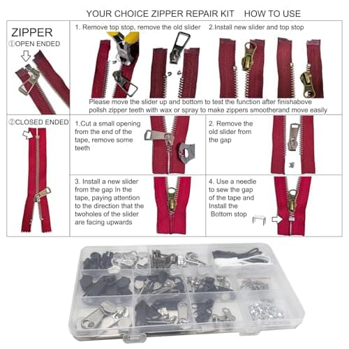 Nymora Zipper Repair Kit, Zip Replacement & Zip Fixer - 253-Piece Replacement Zip Set for Sleeping Bags, Tents, Coats, Luggage, Backpacks — view 4