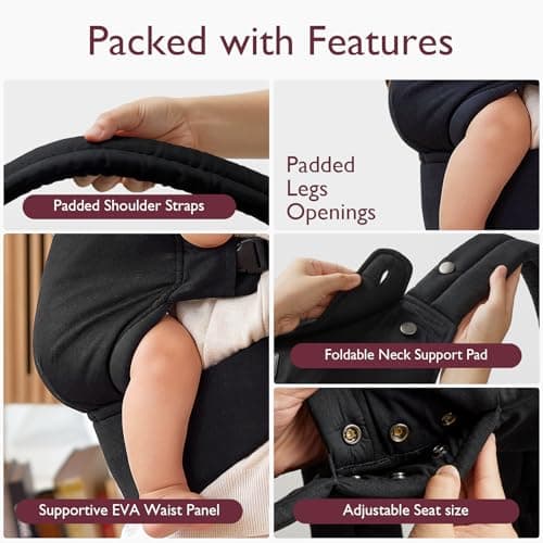 Momcozy Baby Carrier for 3-24M/3.2-20kg, Waist 64-127cm, Cotton Black — view 4