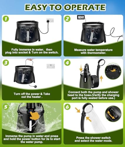 WADEO Portable Camping Shower, Hot Water, 10 Days Runtime, 20L Bucket — view 6