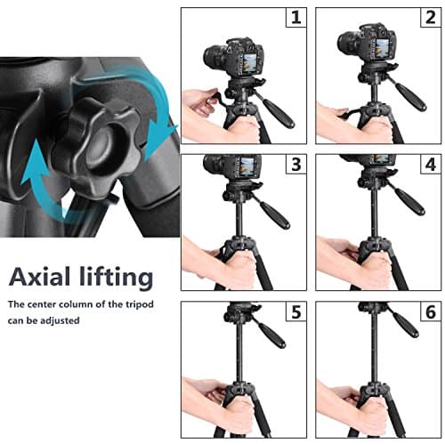 Neewer Portable Camera Tripod for Travel Vlogging, Professional Aluminum Heavy Duty Tripods with 3-Way Swivel Pan Head, Bag for DSLR Camera DV Video Camcorder Load up to 8.8 lb/4 kg Black(SAB234) — view 6