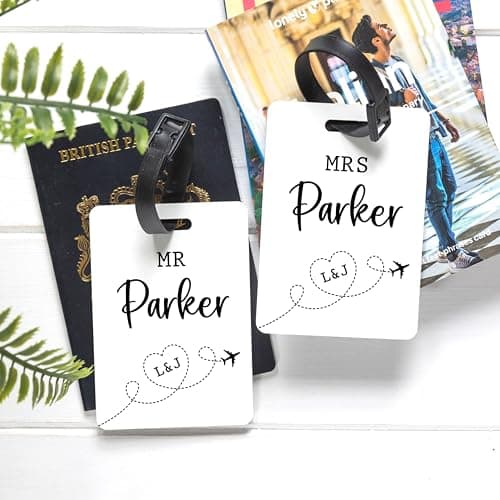 Pair of Personalised Wooden Luggage Tags, Custom Mr & Mrs Name Travel Gift — view 2