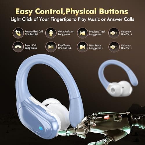 HAOYUYAN Wireless Earbuds, Sports Bluetooth Headphones, 80Hrs Playtime Ear Buds with LED Power Display, Noise Canceling Headset, IPX7 Waterproof Earphones for Workout/Running-Pure violet-blue — view 6