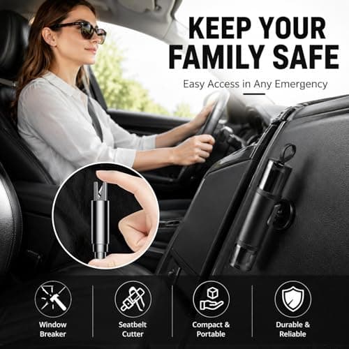 4 Pcs Car Window Breaker Emergency Hammer ,2 in 1 Car Portable Window Breaker Seat Belt Cutter and Window Breaker, with Test Glass Quick Escape Emergency Tool for All Vehicles (Black & Red & Grey) — view 6