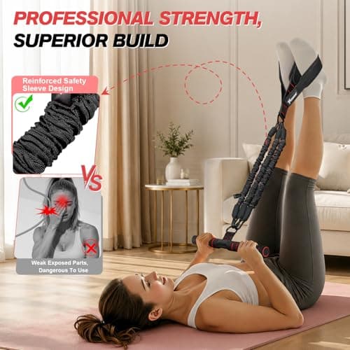 WOQQW Multifunction Pedal Resistance Band With Handle, Upgraded 3 Tube Adjustable Foot Resistance Bands for Core, Arm, Legs, Body Puller Trainer - Pilates & Home Gym Equipment for Women Men Exercise — view 4