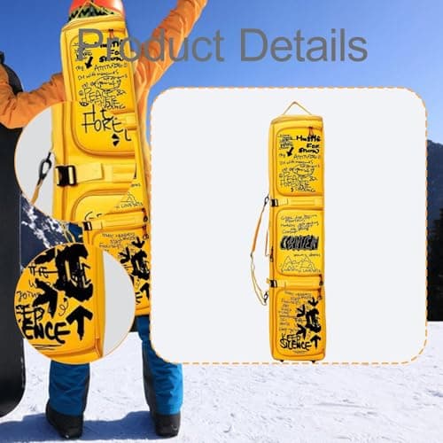 harayaa Snowboard Bag Rolling Ski Bag with Wheels Protection for Outdoor Boots Clothes Helmet Winter Sports, Yellow — view 5