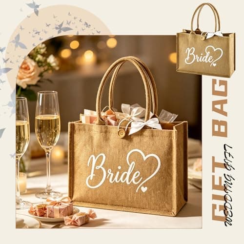 PUQGAOIP Bride Gift Bag, 3 Pcs Set with Jute Bride Bag with Makeup Pouch and Bow, Bride to Be Gifts for Hen Party, Bridal Shower Gifts for Bride,Travel Beach Shopping Handbag for Bride — view 6
