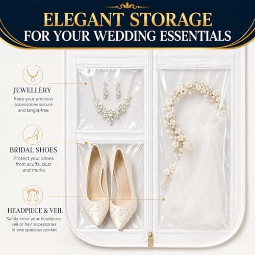Wedding Dress Bag Covers, URMI Heavy Duty 180 x 60 x 26cm Bridal Gown Cover with 3 Clear PVC Pockets, Long Garment Bag with Handles for Wedding Gown, Evening Dress, Prom Dress, Travel Storage, 1 Pack — view 5