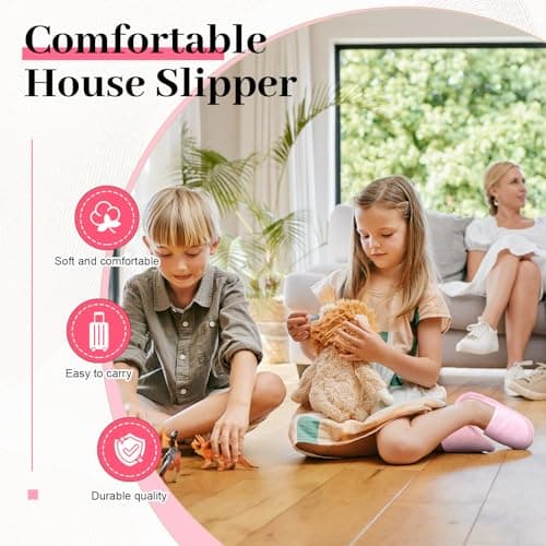 Twistover 6 Pairs Kids Disposable Slippers Non-Slip Closed Toe Spa Slippers Comfortable Indoor Outdoor Slippers for 4-12 Years Boys Girls Party Hotel Travel, pink, Medium — view 2