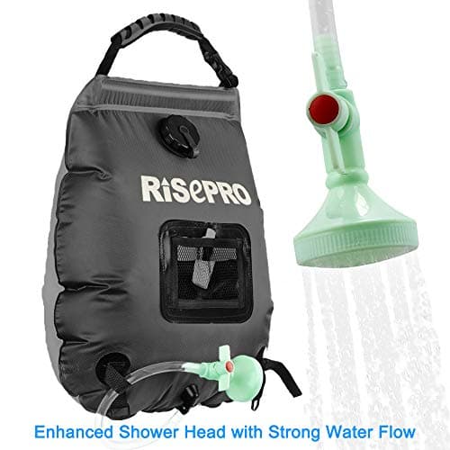 RISEPRO Solar Shower Bag, 5 gallons/20L Solar Heating Premium Camping Shower Bag Hot Water with Temperature 45°C Removable Hose on/off Switchable Shower Head Hiking Climbing Summer Shower Black K8 — view 5