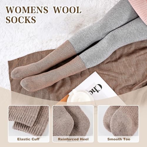 SukModen Women's Wool Thermal Socks, 5 Pairs, Warm Winter Boot Crew — view 5