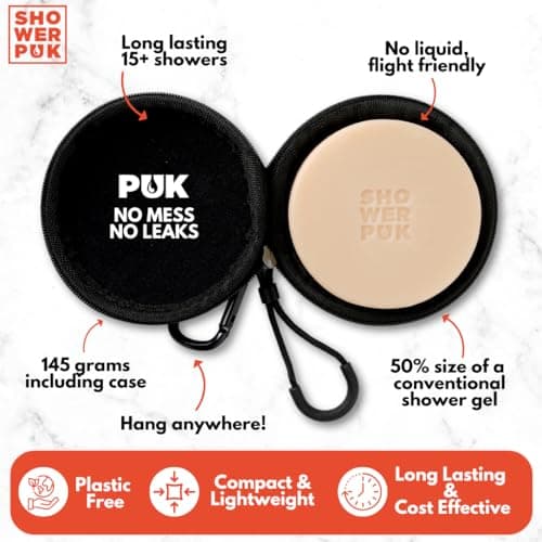 Shower PUK All-in-One Bar: Natural Shampoo, Body Wash & Face Soap with Shea Butter, Argan Oil & Long-Lasting Citrus Scent - Eco-Friendly, Plastic-Free, Vegan - Includes Travel Case — view 2