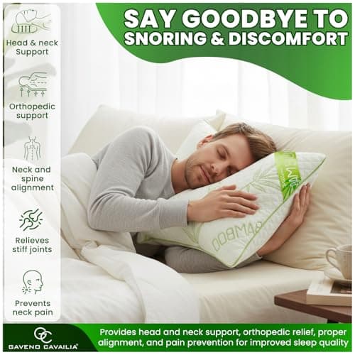 GC GAVENO CAVAILIA Orthopaedic Bamboo Pillow Memory Foam - 4 Pack, 48x74 cm - Hypoallergenic & Antibacterial - Firm Neck & Shoulder Support - Luxury Bed Pillows for Hotel Quality, White — view 5