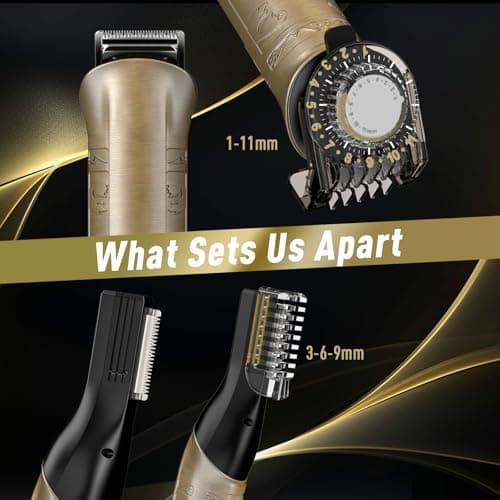 Solati Beard Trimmer Hair Clippers Men, 17-in-1 Professional Electric Shaver and Grooming Kit, Cordless Body Nose Face Shaving Set, Perfect Mens Gifts for Him(Gold) — view 6
