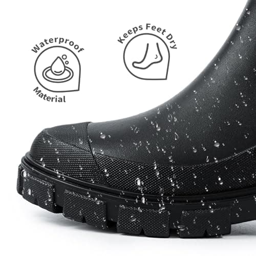 DRECAGE Wellies Boots Women Waterproof Short Chelsea Fashion Ladies Comfortable Rain Boots Outdoors Garden Walking Black 6 UK — view 2
