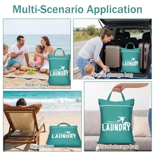 2 Pcs Large Travel Laundry Bags, Portable Waterproof Wet Clothes Bag with Zipper & Handle, Reusable Laundry Bags for Travelling, Swimming, Yoga, Gym, Camping, Family Vacation (Green) — view 5