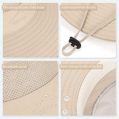 TAGVO Wide Brim Sun Hat with Detachable Neck Face Flap, Outdoor UPF 50+ Protection Fishing Hats, Camping Hiking Walking Travel Sun Bucket Hats Cap Foldable Sun Caps with Adjustable Chin Strap Beige — view 5