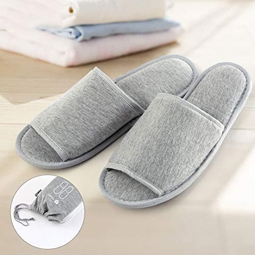 ITODA Portable Travel Slippers Folding Open Toe Sandals Non-Disposable Spa Hotel Slippers Washable Cotton Party Guest Room Indoor Shoes Women Men Business Anti-skid Trip Flight Slippers — view 2