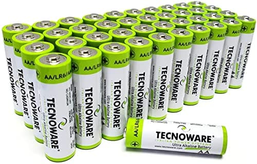 Tecnoware Power Systems - 40 AA Ultra Alkaline Batteries, 1,5V, Long-Lasting Energy, Safe Nylon Closure, Versatile for Toys & Controllers, Eco-Friendly Packaging, White, AA, Pack of 40