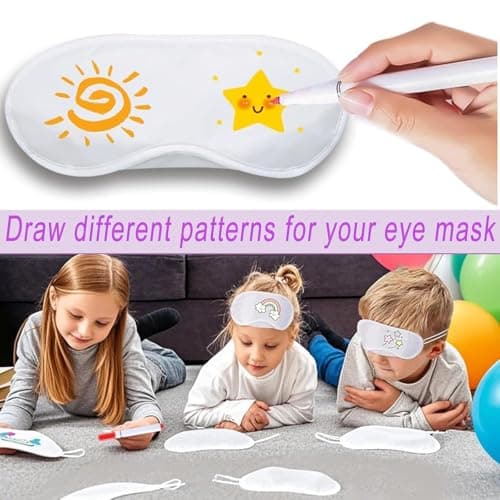 NganSuRong White Eye Mask Party Supplies for Girls, DIY Sleep Mask Draw Your Own Blindfold with 12 PCS Fabric Marker Pens, Eye Covering for Travel Party Supply (12PCS White) — view 4