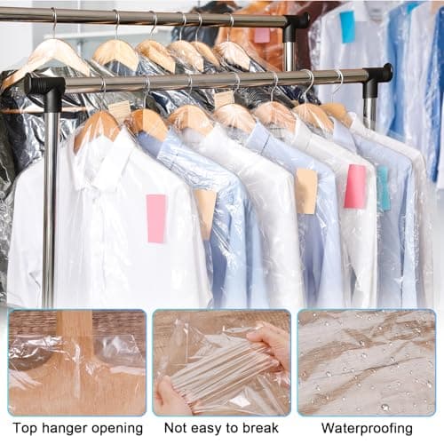 TranRantic 20 PCS Clear Dry Cleaning Bags, 60X150cm Plastic Clothes Covers — view 3