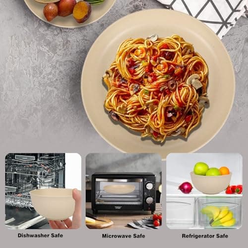Camping Plates, Unbreakable Dinner Sets for 6, 18 Pcs Plastic Picnic Set for Party, Home & Picnic, Lightweight Microwave & Dishwasher Safe Camping Cutlery for (Beige White) — view 6
