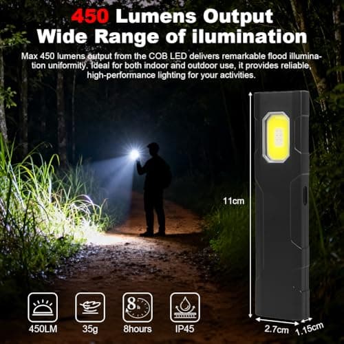 ABOHU Pocket EDC Torch, Slim Flat Torch Rechargeable Work Light with Pocket Clip and Magnetic Base, IP45 Waterproof & Drop-Resistant, Mini Led Torch for Hiking, Workshop, Repair — view 2