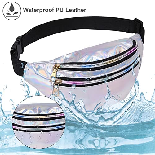 Flintronic Women's Bum Bag Fashion Waterproof Bum Bag Women Belt Bag Compartments with 3 Compartments Adjustable Strap Waist Bag for Sports Travel Hiking Outdoor Travel, #1 Silver, 20 * 17 * 2.4CM — view 4