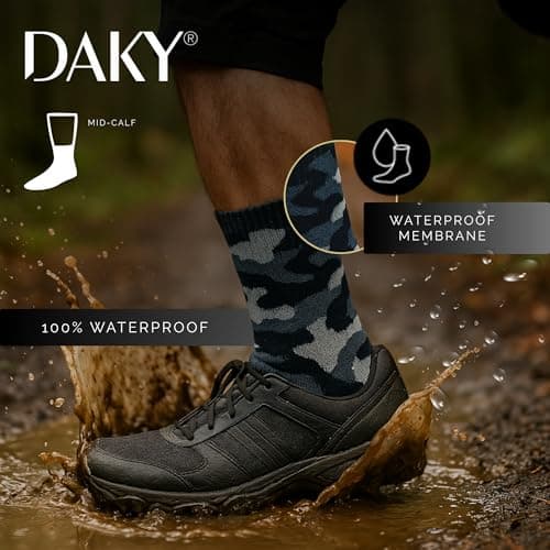 DAKY Waterproof Socks for Men Women - Warm Thick Ultimo Mid-Calf Waterproof Socks (UK, Alpha, L, Regular, Regular, Camo) — view 2