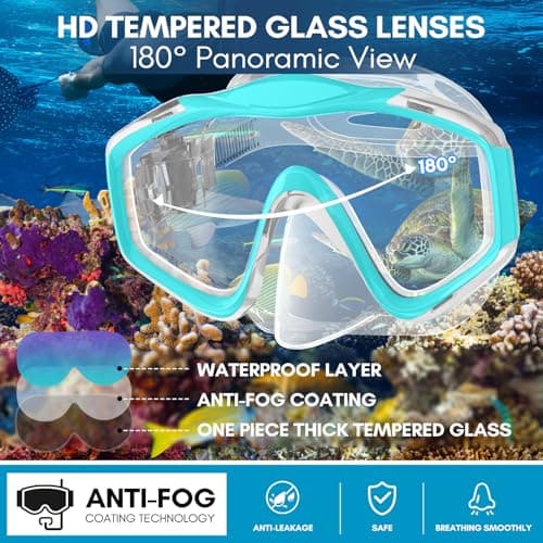 HiiPeak Kids Snorkel Set, Dry Top Snorkel Mask Snorkelling Package, Snorkelling Diving Mask with Breathing Tube Panoramic View Tempered Glass Anti-Fog, Children Swimming Goggles,Snorkeling Gear — view 3