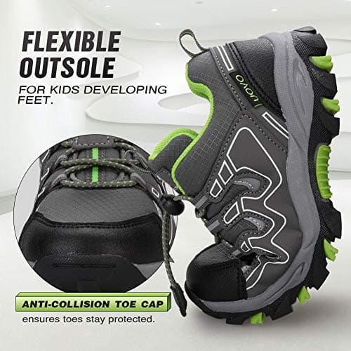 UOVO Boys Trainers Kids Walking Shoes Low-Top Sneakers Children Waterproof Trekking Hiking Footwear Running Shoes Gray Green Size 5.5 UK — view 5