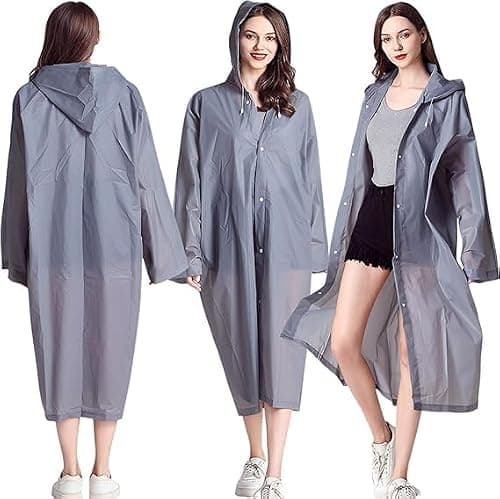 Rain Poncho for Adults, 2 Pieces Reusable Waterproof with Hoods and Sleeves — view 4