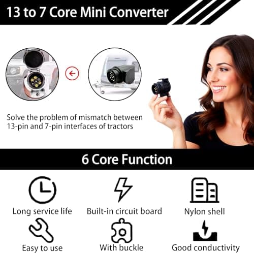 13 Pin to 7 Pin Towing Adaptor, Heavy Duty Waterproof Trailer Plug Converter, Universal 13 Pin Trailer Plug Socket Adaptor for Car Caravan Camper Van, Truck Trailer Durable 12V Connector Black — view 5