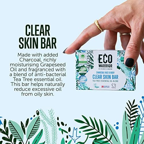Eco Warrior Charcoal Clear Skin Soap Bar - Vegan, Cruelty Free, No SLS or Parabens, Whole Body Soap, Moisturising Charcoal, Grapeseed and Anti Bacterial Tea Tree Essential Oil, Eco Friendly Soap 100g — view 5