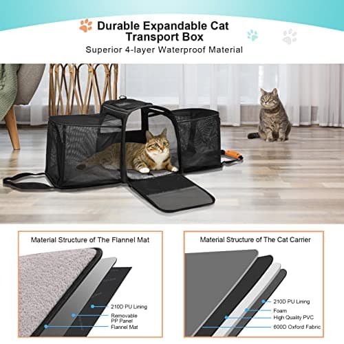 Morpilot Cat Carrier Expandable - Airline Approved, Top Opening Portable Dog Bag with Breathable Mesh/Removable Mat, Adjustable Shoulder Strap & Bowl, M, Grey (Max 7kg) — view 6