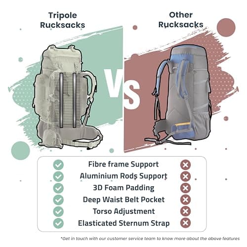 Tripole Colonel 95L Travel Backpack with Detachable 12L Daypack – Waterproof Hiking Rucksack for Women and Men for Camping & Trekking, Internal Frame, Rain Cover, Military Green — view 5