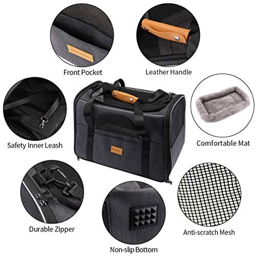 Morpilot Cat Carrier - Airline Approved, Top Opening Portable Dog Bag with Breathable Mesh/Removable Mat, Adjustable Shoulder Strap & Bowl, Foldable Travel Cage, M, Graphite Gray (Max 7kg) — view 3
