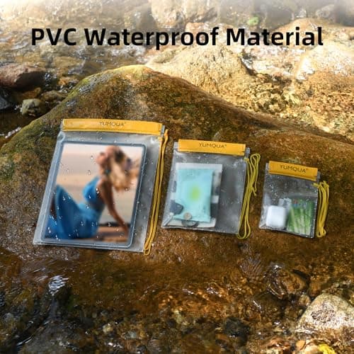 YUMQUA Waterproof Bag, Waterproof Pouch Dry Bag for Document Map Camera Tablet Phone Holder, Set of 3, Yellow — view 3
